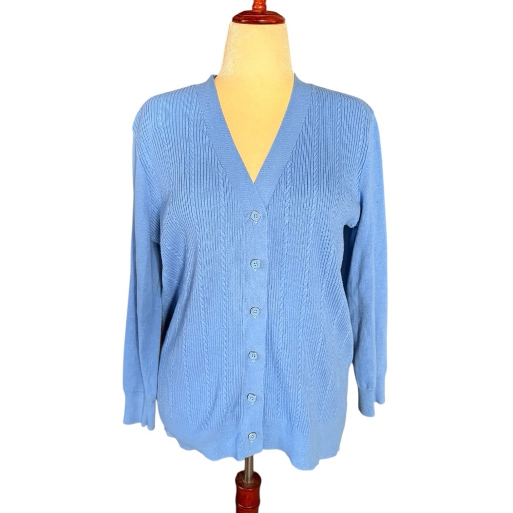 Talbots Light Blue Cable Knit Cardigan Sweater Size Large Classic Casual Cotton